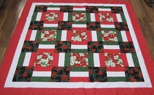 Patchwork Quilt Top "Christmas 1" PIECED Bed, Wall, Sofa 66"Sq USA Homemade