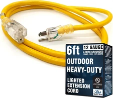 6 Ft Outdoor Extension Cord Waterproof - 12 Gauge Heavy Duty Extension Cord - Li