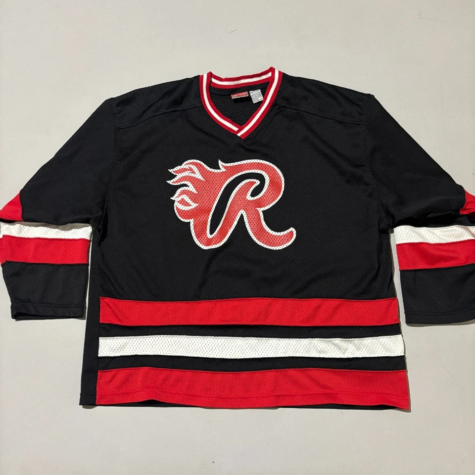 Vintage Rawlings Hockey Jersey Black Red White Flame R Logo 80s 90s - Image 2 of 4