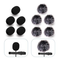 Microphone Cover Furry Windscreen  Foam Set for Lavalier Lapel grey