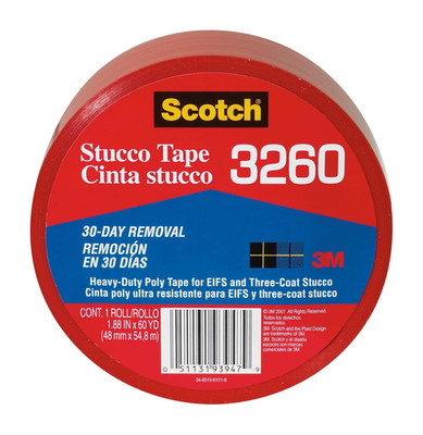 Scotch 3260 Stucco Tape 1.88 in x 60 yd Heavy-Duty Poly 30-Day Removal