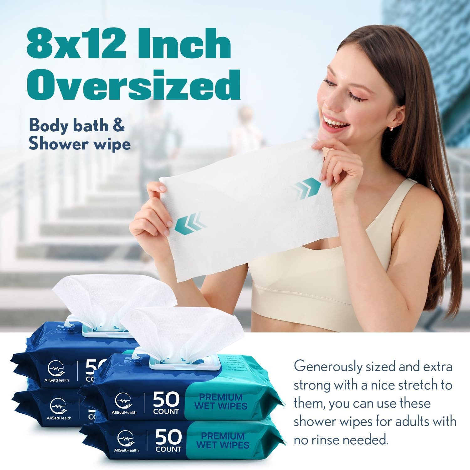 Wipes for Adults Bathing No Rinse - Adult Wipes for Elderly 8" X 12" (200 Count)