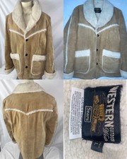 VTG 70S SEARS MARLBORO SHERPA SUEDE WESTERN RANCH LEATHER SHEARLING COAT JACKET