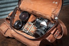 Leather Messenger Bag for Camera - Vintage Shoulder Satchel Camera Bag for DSLR,