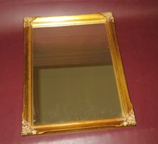 Antique 18 x 14" Ornate Gilt Carved Wood Framed Hanging Wall Mirror