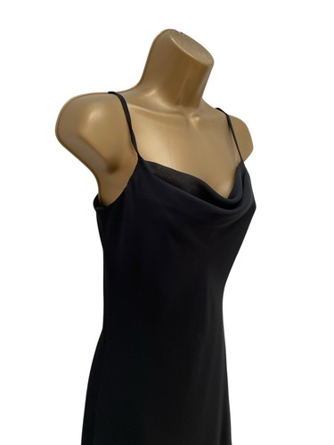 New Look Vintage Dress Y2K Black Slip Dress Size 10 Cowl Neck Lined Made in UK - Picture 2 of 12