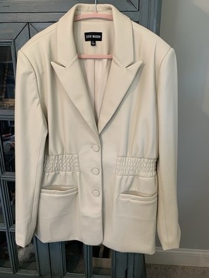 Steve Madden Frida Faux-Leather jacket. Gathers at the waist. cream.  Size 10