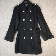 VTG DONNYBROOK Coat 12 Womens Wool Long Black Double Breasted Belted USA Union