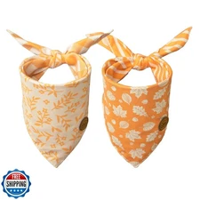 CROWNED BEAUTY Fall Dog Bandanas Reversible Large 2 Pack, Floral Leaf Set, Or