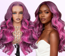 LACE FRONT WIG HUMAN HAIR BLENDED PURPLE OMBRE
