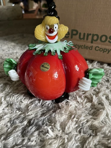 Vintage Red (Tomato Shaped) Hand Made Glass Clown 8.5” Tall Made Murano, Italy