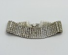 Wide Rhinestone Diamante Bracelet Silver Tone Multi Row Statement Sparkly