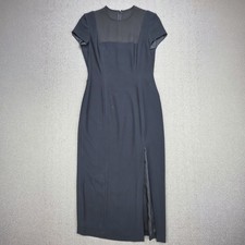 Kenar Ann Tjian Sheath Dress Women Black Sheer Mesh Panel Slit Vintage 6 Petite