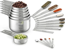 Wildone Measuring Cups & Spoons Set of 21 - Includes 7 Stainless Steel Nesting C