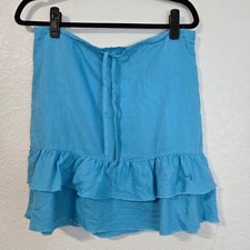 Old Navy 4 Vintage Y2k Blue Linen Ruffle Skirt Low Waist Drawstring Casual