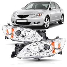 2004-2009 Mazda 3 Headlights Assembly Pair Halogen Black Housing Amber Reflector 2004-2009 Mazda 3 Headlights Assembly Pair Halogen Black Housing Amber Reflector