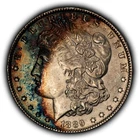 1889 $1 Morgan Silver Dollar - PQ Rainbow Crescent Toning - BU - SKU-D7680