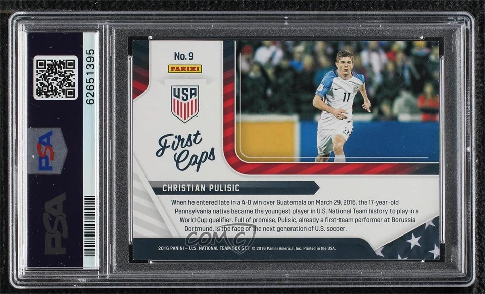 2016 Panini US National Team First Caps Christian Pulisic PSA 9 MINT Rookie RC - Image 2 of 2
