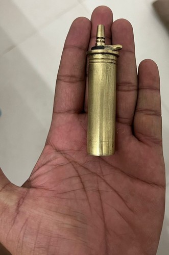 Victorian Style Miniature 3'' Cylindrical Vintage Look Brass Gun Powder Bottle - Picture 9 of 10