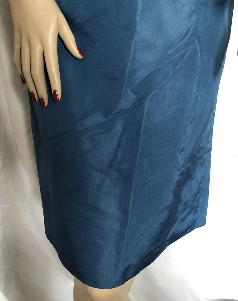 VTg 1950’s LEE CLAIRE New York Blue Satin Wiggle Rockabilly Cocktail Dress 8-10 - Image 3 of 4