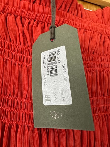 BNWT All Saints Red Lara Top Size UK 16 US 12 off shoulder bardot big sleeves - Picture 2 of 7