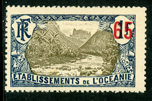 French Polynesia 1925 Tahiti Kanacas 65¢/1 Franc Scott #61 MNH I336