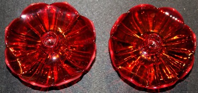 Ruby Red Footed Candlestick Vintage Glass Candle Stick Holders