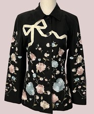 Oscar by Oscar de la Renta Black Ribbon Applique Embroidered Silk Jacket Size 2