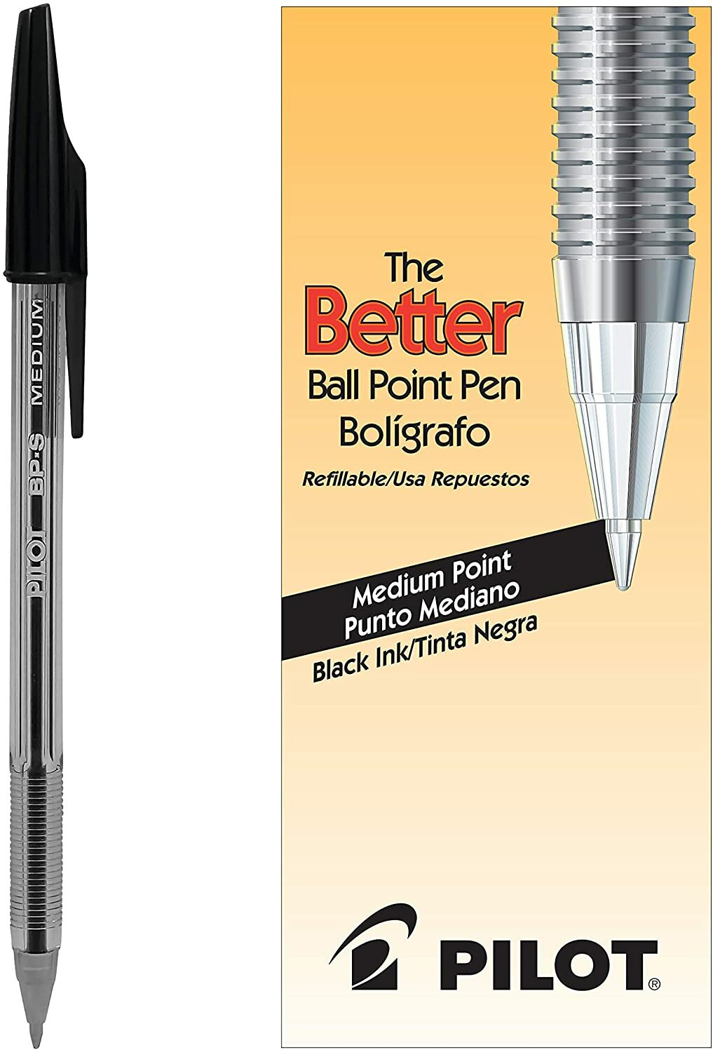 12 The Better Ball Point Pens Refillable Ballpoint Stick Pen Medium Point Black