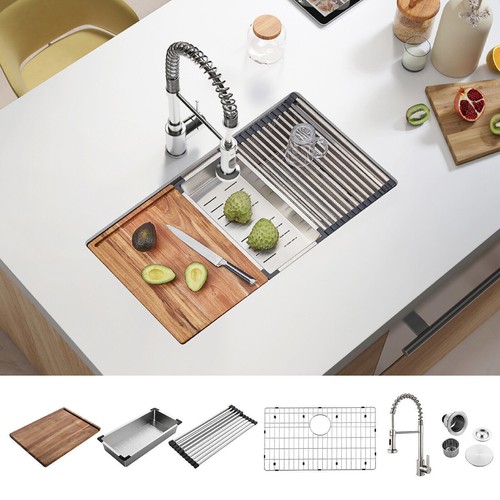 NEW 30" Single Bowl Sink Combo with Faucet - Premium Stainless Steel Kitchen - Picture 12 of 13