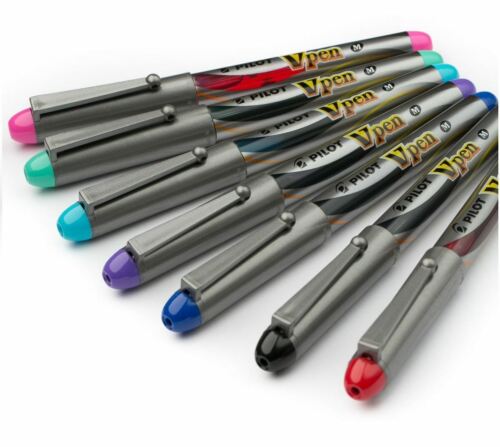 Penna stilografica monouso Pilot V - barile argento - inchiostro permanente in 7 colori - Foto 1 di 4
