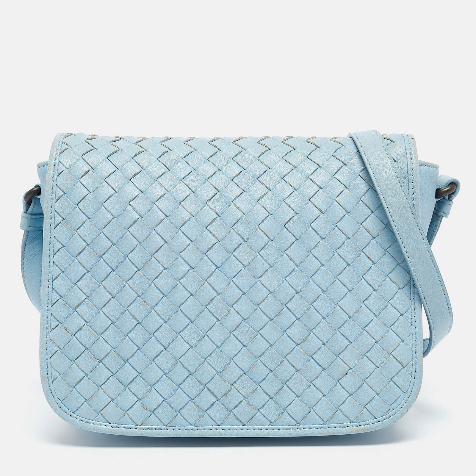 Bottega Veneta Light Blue Intrecciato Leather Crossbody Bag
