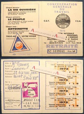   Karte CGT 1973 Lucien DAUMY Confédération Générale du Travail Vignette Briefmarken