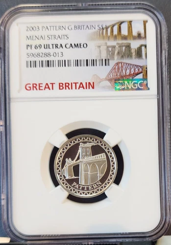 2003 GREAT BRITAIN SILVER 1 POUND PATTERN MENAI STRAITS NGC PF 69 ULTRA CAMEO