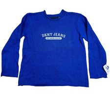 DKNY Jeans Sweaters Men's Small Blue Knit Logo Crew Ramie Insulated Pullover NWT