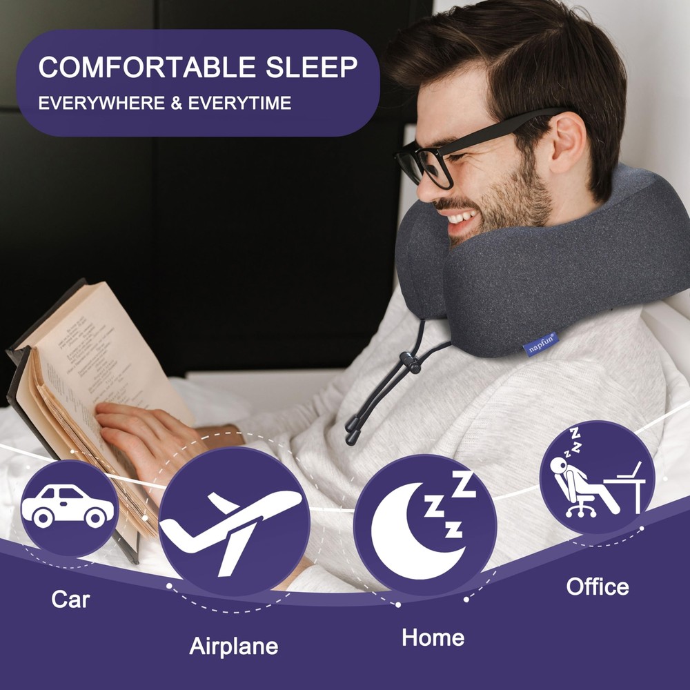 Upgraded 100% Memory Foam Travel Pillow for Airplane Comfort