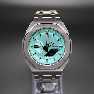 CasiOak ''SILVER SKYBLUE''  - Casio G-SHOCK GA2100 Mod - Herrenuhr 44mm Edelstahl