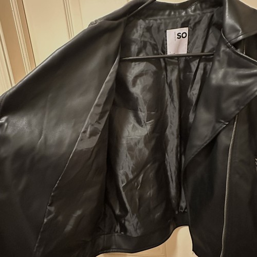 Girls Size Large SO Kohls Black Faux Leather Jacket Zip Pockets - Picture 9 of 13