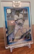 2021 21 Topps Clearly Authentic Lewin Diaz Auto Signed Blue 21/25 Rookie #CAA-LD