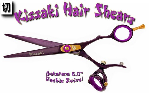 Kissaki 6.0" Gokatana Black Cherry Purple DOUBLE SWIVEL Hair Scissors Shears - Picture 3 of 3