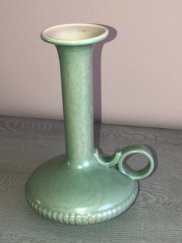 Vintage RedWing Red Wing Pottery TAPER Candle Holder, Green with handle