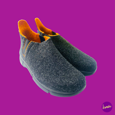 BERKEMANN Damen Kinza Wool Booties, Chelsea Slipper, grau/orange, UK 7/EU 40