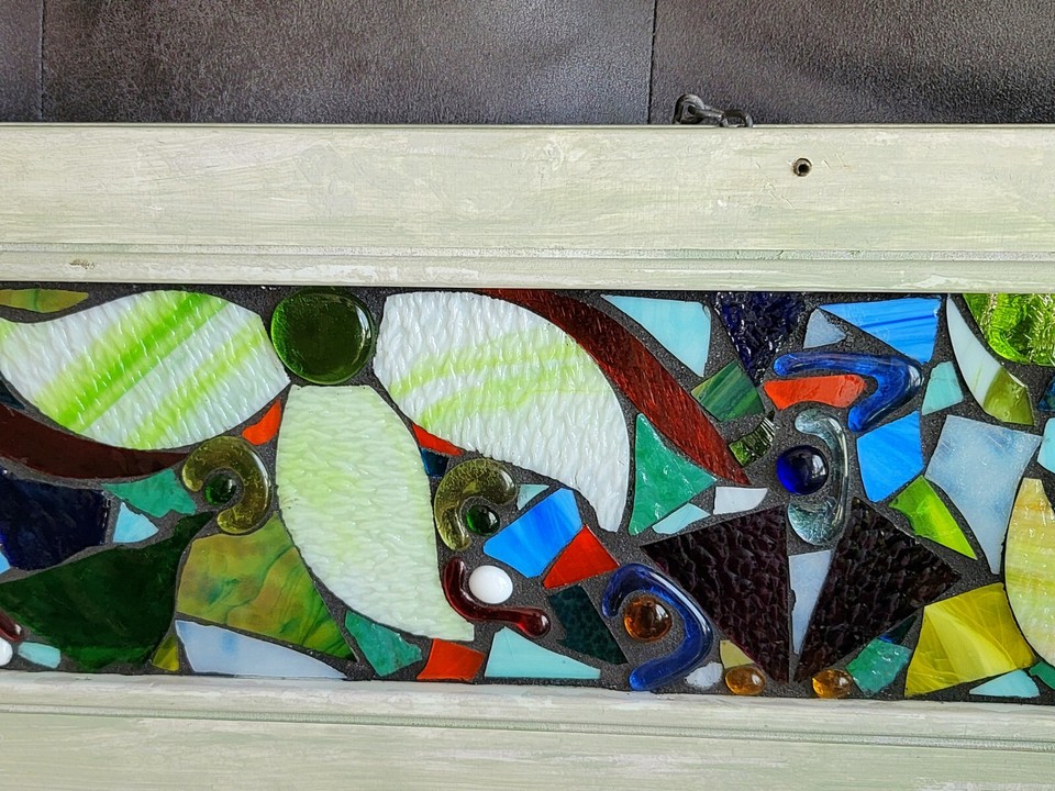 Stained Glass Panel 32"x10"x2" in heavy vinyl frame 2003 eBay