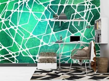 3D Green Geometric Wallpaper Wall Mural Removable Self-adhesive Sticker46