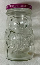 1992 Snowman Shaped Kraft Grape Jelly Jar 28oz w/ Lid, Holiday or Candy Jar