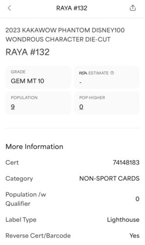 POP 9 PSA 10 RC Raya 2023 Kakawow Disney 100 Die-Cut Silver Holo Rookie Series 1 - Picture 3 of 3