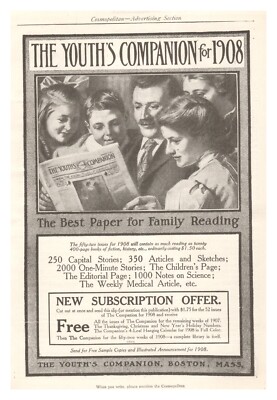 Print Ad 1907 Youth's Companion Subscription Offer Best Paper for Family Boston