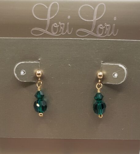 Lori Lori Swarovski EMERALD GREEN MAY BIRTHSTONE Crystal Earrings 14kt GF ~ NEW! - Picture 1 of 1