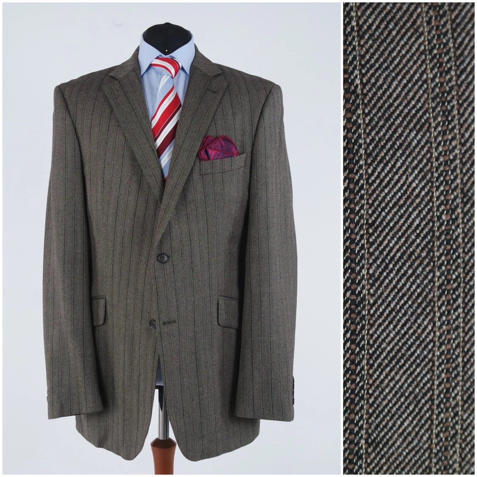 Mens Striped Brown Blazer 44L UK Size STRELLSON Wool Sport Coat Jacket