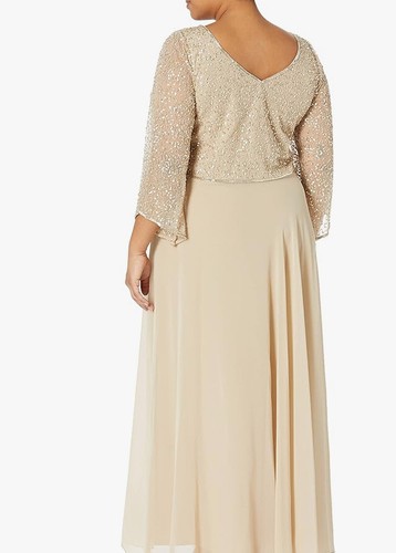 J Kara Women's Size 8 Beaded 3/4 Sleeve V-Neck Ruched Front Empire Long Dress - Picture 2 of 2